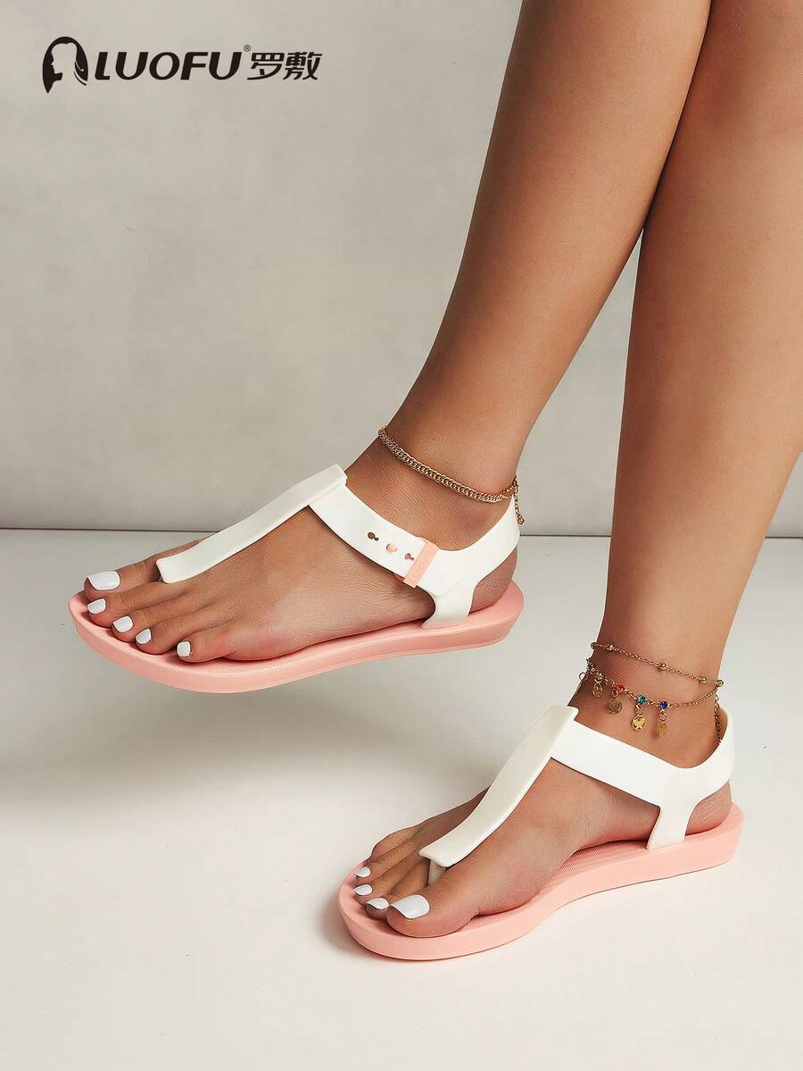 luofu Fashionable Casual Versatile Women's Thong Flat Sandals,Flip Flops - White - View 1