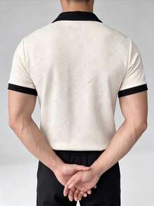 ZYNTH BALENO Kaos Pria Musim Panas Motif Jacquard Patchwork Slim Fit Bahu Persegi Leher Bulat Lengan Pendek, Penting untuk Olahraga Musim Panas - Aprikot - View 7