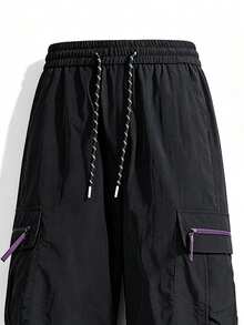 NBCT Women's Outdoor Cargo Wide Leg Pants With Elastic Drawstring Waist, Side Multiple Zipper Pockets, Versatile Casual Straight Leg Long Pants For Camping And Hiking - Black - View 5