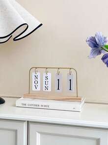 Classic Wooden Flip Perpetual Calendar With Gold Frame, Desktop Display For Month And Date, Home Office Decor Calendar, Back To School And Holiday Party Decoration, Simple Ornament Without Complex Calendar Functions - Multiple Styles - View 10