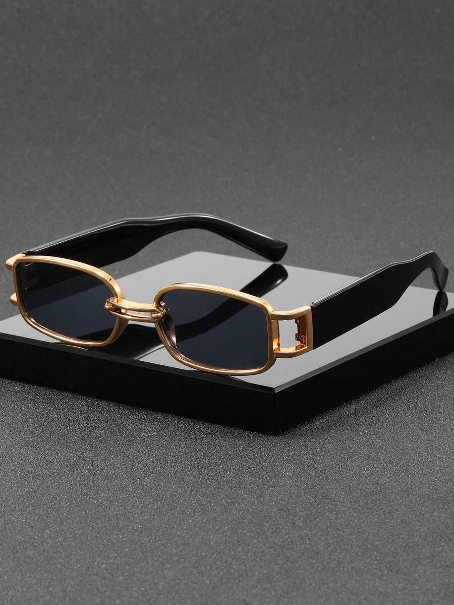 1 par de gafas de moda estilo hip-hop retro con marco cuadrado para hombres, perfectas para ropa de calle, reuniones sociales, viajes al aire libre y vacaciones en la playa - Dorado - Ver 1