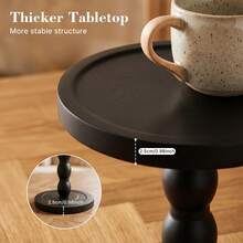 LOVEWE Solid Wood Retro Round Side Table, Floor-Standing Small Drinking Table, Tray Tabletop Side Table, Frosted Finish Surface, Wooden Color Tone - Black - View 7