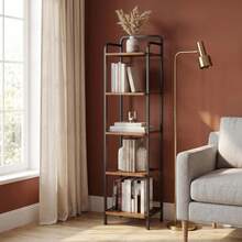 HaluPeit Retro Brown And Black Multi-Layer Storage Rack, Tall Standing Cabinet, Sturdy Metal Support Structure, Industrial Retro Style, Versatile For Multiple Scenarios, Simple Display Shelf For Bedroom And Entryway - Rust Brown - View 1