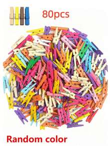 10/40/80pcs Colorful Wooden Clothespins, Rainbow Decorative Mini Wooden Clips; Can Be Paired With Nails To Fix Photos, Paintings, Both For Hanging Clothes And DIY Decoration; Suitable For Girls' Theme Parties, Gender Reveal Party Gifts, Home Dorm Storage Multi-Purpose Photo Clips. - Random Color - View 10