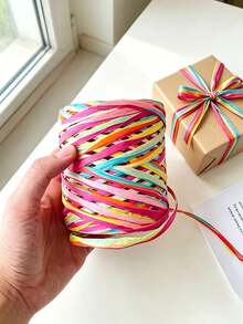 5m Multicolor Raffia Paper Rope Ribbon, Suitable For Gift Wrapping, Floral Arrangement And Wedding Bouquet, Party Decoration Paper Rope - Multicolor - View 1