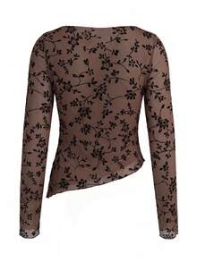 Women's Knitted Printed Long Sleeve Top - Brown - View 10