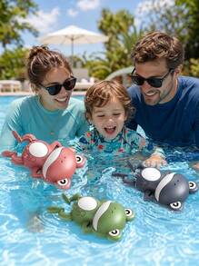 1pc Funny Swimming Frog Bath Toy, Frog Swimming Water Toy, Parent-Child Interactive Game, Birthday Water Play Gift For Kids, Foldable Beach Toy, Outdoor Water Play, Pool - Multicolor - View 4