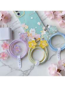 1 Set/4pcs Type-C Charging Cable Protector, Durable Plastic Material, Scratch-Resistant And Anti-Breakage, Compatible For IPhone 17 16 15 14/13/12/11 Pro Max Protector, Gift For Friends - A Set Of Blue - View 4