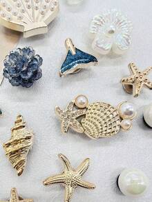 16件組金色海洋貝殼海星樹脂鞋飾 DIY配件 美人魚尾花朵仿珍珠鞋夾裝飾 - 多色16PCS Style No.340 - 查看 7