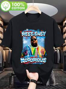 Camiseta Gráfica para Hombre NOTORIOUS REST EASY - Camiseta Negra de 180 g/m² con Estampado de Artista de Rap Icónico, Estilo Streetwear Casual de Cuello Redondo y Manga Corta, Lavable a Máq - Negro - Ver 7