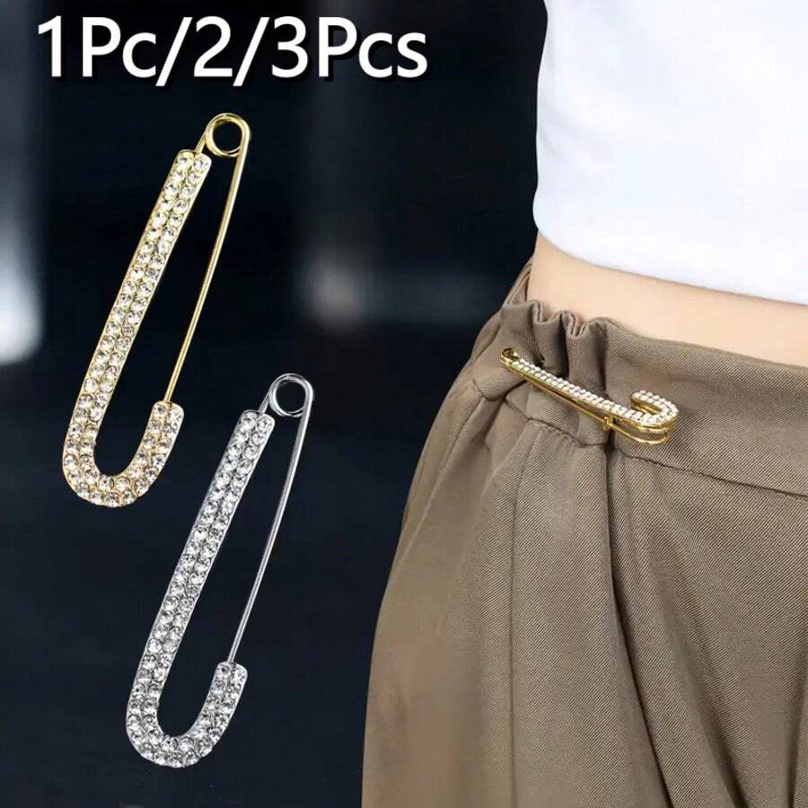 1Pc/2/3Pcs Fashionable Exquisite Clothing Buttons Pins, Made Of Synthetic Zirconia And Alloy, Can Adjust Waistline, Fix Clothing, Suitable As Daily Wear Accessories