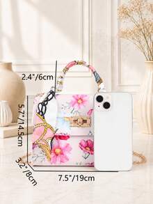 Silk Scarf Decorated Colorful Printed Tote Bag (random Scarf Pattern) - Multicolor - View 3