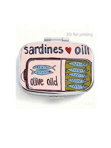 Sardine & Sea Bream Pattern Square Metal Pill Box, Square Mini Pill Box With Compartments, Portable Storage Box For Travel & Home Use, Travel Essential, 2-Compartment Portable Pill Box, Suitable For Storing Medicine, Vitamins, Jewelry, Earrings, Applicable For Travel, Outdoor Activities, Pockets, Handbags - Great Gift For Birthdays And Holidays - Multicolor - View 12