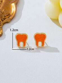 1 Pair Fashionable Exquisite Small Elegant Versatile Gold-Plated Orange Oil-Drip Cute Tiny Tooth Stud Earrings, Suitable For Women - Orange - View 4