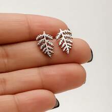1 par de pendientes de acero inoxidable con diseño de hoja, pendientes de planta clásicos y sencillos para mujer, joyería para fiesta y regalo - GED652 - Ver 7