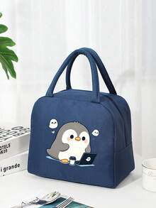 1 Pc, Creative Penguin Pattern Printed Insulated Bento Bag, Large Capacity Handheld Lunch Box Bag, Suitable For Office Workers And Travel - one-size - View 14