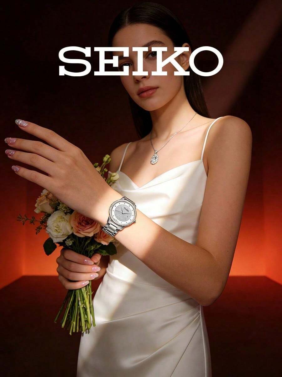 Seiko 女款極簡銀色石英手錶 水晶錶圈 閃亮沙感錶盤 適合休閒日常穿搭、咖啡廳聚會、大學校園,送給她的禮物 - 銀色 - 查看 1
