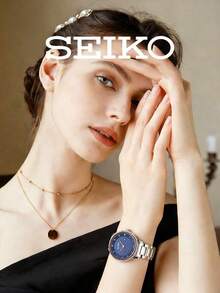 Seiko 女款時尚藍色閃粉錶盤石英手錶 水晶錶圈腕部飾品 適合夜晚外出、社交聚會、都市街頭風 生日禮物 - 藍色 - 查看 3