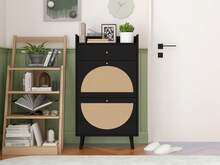Rattan-Look Shoe Cabinet / Large Spacious Shoe Cabinet / Two-Tier Shelves / Easy To Clean / Load Capacity: Approx. 10 Kg / Suitable For Living Room, Entrance, Hallway - Black - View 1