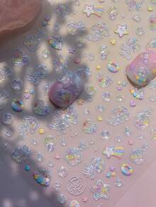 1片冰藍貝殼光銀燙金海洋壓紋3D防水自黏美甲貼紙，DIY裝飾用 - 彩色 - 查看 6