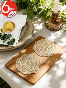 1-6pcs Gold Rose Hollow Placemats, Luxury Modern PVC Irregular Flower Heat-Insulating Non-Slip Table Mats, Suitable For Wedding, Dinner Party, Christmas, Valentine's Day Table Decor, All Seasons - Multicolor - View 12