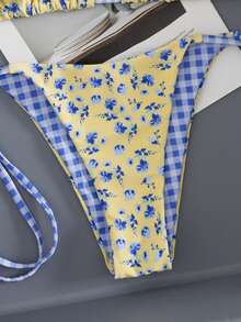 Women's Ditsy FloralPrint Triangle Neck Bikini 2 Pieces Set, Suitable For Island Vacation And Swimming - Multicolor - View 5