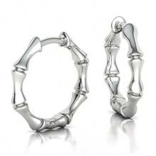 Gradient Bamboo Pattern Eternal Circle Silver Hoop Earrings, Lightweight Luxury Elegant Women's Accessory, Essential For Summer Beach, Seaside Vacation, Bridal Styling, Suitable For Vacation, Wedding, Daily Wear - Silver - View 1