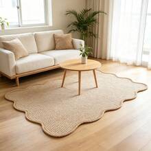 1 pieza Alfombra de borde de nube de sisal sintético, alfombra decorativa para el hogar, color madera natural, antideslizante y lavable a máquina, adecuada para alfombra decorativa, decoración de dormitorio, alfombra pequeña para sala de estar, alfombra de entrada, alfombra lavable - Camel - Ver 1
