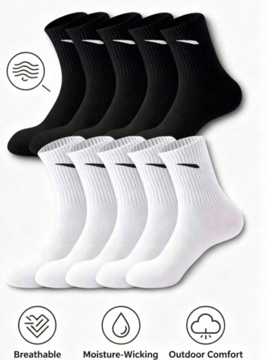1/5/10 Pairs Men's Casual Solid Color Versatile Mid-Calf Socks, Suitable For Daily Wear And Sports - Multicolor - View 1