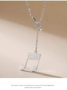 LIKGREAT 1pc Women's Fashion Stainless Steel Double Layer Y-Shaped Musical Note Necklace, Minimalist Music Symbol Pendant, Adjustable Collarbone Chain, Niche INS Style Versatile Accessory - Music Series - View 7