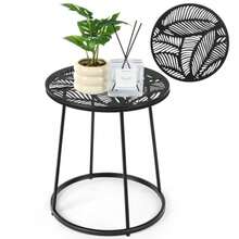 Vercraft Mesa auxiliar redonda pequeña de metal de 14 pulgadas, resistente a la intemperie, patio, mesa de bistró, soporte de flores para interiores y exteriores, patio, balcón, porche, jardín - Multicolor - Ver 1