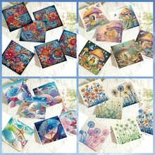 6pcs Diamond Painting Kit Greeting Cards With Flower, Shell, Dandelion, Mushroom House Patterns, Paper Material With Partial Mosaic Craft, For Atmospheric Decoration, New Year And Thanksgiving Message Cards - 6Pcs - View 2