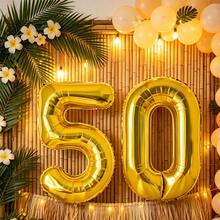 2pcs Gold Number 50 Foil Balloons, Large Number 50 Polyester Film Balloons, 50th Birthday Party Decorations, 50th Anniversary Photo Backdrop Supplies For Boys And Girls, Birthday Wedding Anniversary Celebration Metallic Gold Number Balloons - Gold - View 5