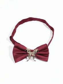 1PC Men's Luxury Gold Hollow Bow Tie, Burgundy Satin Lapel Flower, Groom Wedding Suit Accessory - Multicolor - View 6