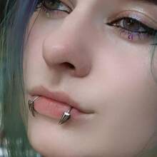 60 piezas/Set Anillos falsos para piercing de labios, cejas y puente de la nariz con bolas de repuesto y pegatinas, mordidas de serpiente falsas para labios, accesorios de moda sin perforación - Plata/Negro - Ver 5