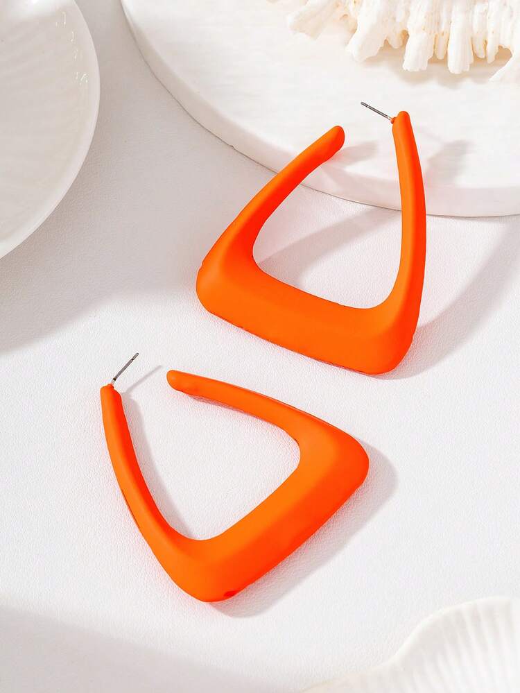 1 par de pendientes geométricos de esmalte de gran tamaño - Naranja - Añade 4