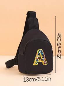 1PC Toddler A-Z Tool Letter Print Chest Bag, Adjustable Shoulder Strap Comfortable Crossbody Bag, Suitable For Toddlers Daily School, Outings And Casual Wear - Black - View 3