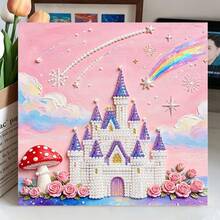 1pc 3D Pearl Diamond Painting Kit, DIY Embossed Rhinestone Mosaic Art Set With Full Accessories, Whale/Castle/Rabbit Tree Pattern Handmade Wall Decor Gift For Girls Home Bedroom Ornament - Multicolor - View 16