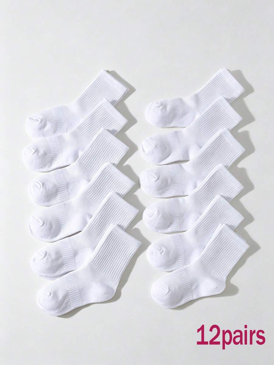 6/12/18/24 Pairs Kids White Sports Socks, Simple Versatile Mesh Short Socks, Spring/Autumn/All-Season Sports Socks For Students, First Day Of School - White - View 1