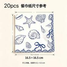 20/40pcs Blue Bow Beach Theme Disposable Napkins, Seashell Birthday Napkins Party Decor, Suitable For Summer Engagement, Bridal Wedding, Bachelorette Party And Mermaid Theme Party Decor Supplies - Multicolor - View 8
