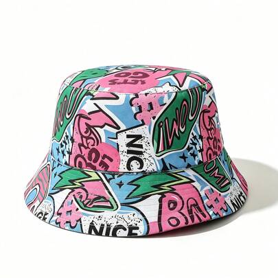 1 buah Topi Bucket Motif Graffiti WOW Baru, Cocok untuk Liburan di Pantai, Hadiah Ideal, Ringan dan Bernapas, Sempurna untuk Aktivitas Luar Ruangan