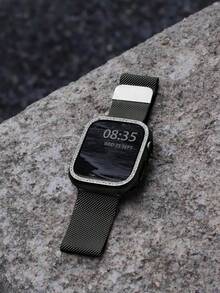 2pcs Black Unisex Fashion Milanese Watch Band + Protective Case, Compatible With Apple Watch 44/40/41/45/42/46/38mm Ultra 2 49mm, Magnetic Metal Watch Chain, Luxury Stainless Steel Watch Band, Compatible With Series 11 10 9 8 7 SE 6 5 4 3 2 1, Fashionable Smart Watch Band Chain Strap Accessories Compatible With Apple Watch, Smart Watch - Black - View 4
