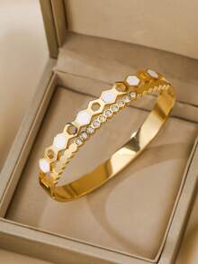 1/3pcs Fashionable Stainless Steel Women's Bracelet Set, 18K Gold Plated, Non-Fading, Waterproof, Sweat-Resistant, Geometric Design, Minimalist High-End Jewelry, Suitable For Daily Commute, Vacation - Gold - View 4