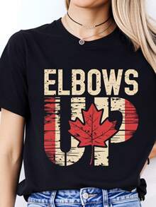 T-shirt Elbows Upssssssssss Canada pour femmes, Top graphique rétro, cadeau fier canadien, mode, manches courtes - Noir - Voir 2