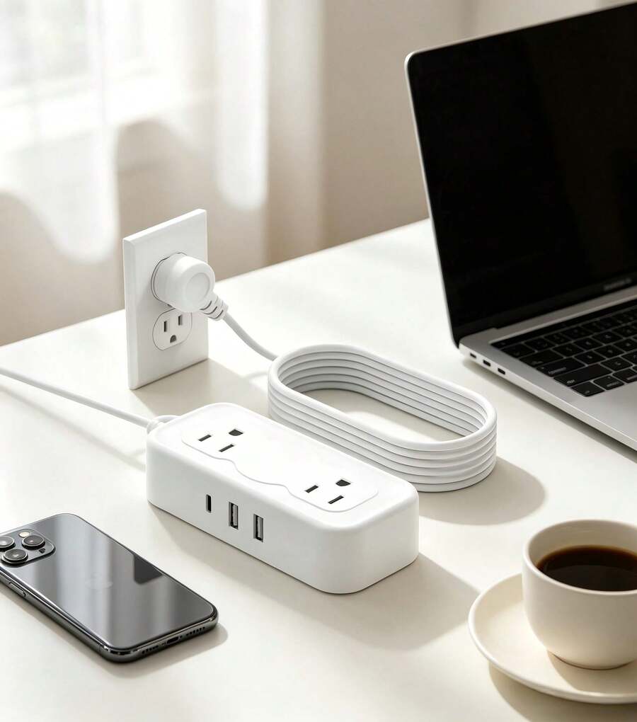 Multitoma Portátil Mazoom E-COA-2.5 Enchufe Doble Americano Integrado 3 Puertos USB Carga Rápida, Resiste 1250W, Cable de 150cm para Uso Doméstico y Oficina - Tipo de Enchufe A USA (110-127V) - Ver 1
