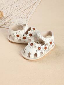 1 Pasang Sandal Bayi Perempuan Motif Bunga Polos, Berongga, Bernapas, Tertutup, Anti-Tendang, Cocok untuk Musim Panas - Putih - View 5