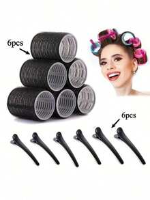 24pcs Curly Hair Styling Set, Includes Hair Clips And Self-Adhesive Curlers, Suitable For Long, Medium, Short Hair And Bangs. DIY Curling Tools, Ideal For Salon Use, Perfect Gift For Back To School Season. - Black - View 12
