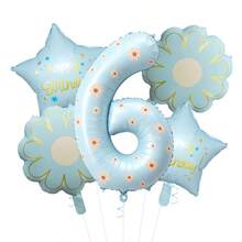 40 Inch Pastel Printed Number Foil Balloon Set, Floral & Heart Pattern Digital Mylar Balloons With Daisy Flower & Happy Birthday Star Balloons, Neutral Milestone Birthday Party Decorations, Photo Booth Supplies - Flower Balloon - View 15