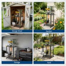 Thaookte Gartengerätehalter Metall, Gartengeräte Aufbewahrung für über 40 Werkzeuge, 43 x 38 x 76 cm Gerätehalter Garage mit 3 Ebenen, Haken und Regalen, Werkzeughalter für Schuppen Keller Garten - Schwarz - Übersicht 3