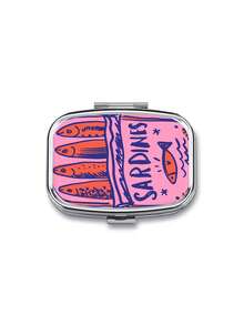 Sardine & Sea Bream Pattern Square Metal Pill Box, Square Mini Pill Box With Compartments, Portable Storage Box For Travel & Home Use, Travel Essential, 2-Compartment Portable Pill Box, Suitable For Storing Medicine, Vitamins, Jewelry, Earrings, Applicable For Travel, Outdoor Activities, Pockets, Handbags - Great Gift For Birthdays And Holidays - Multicolor - View 13